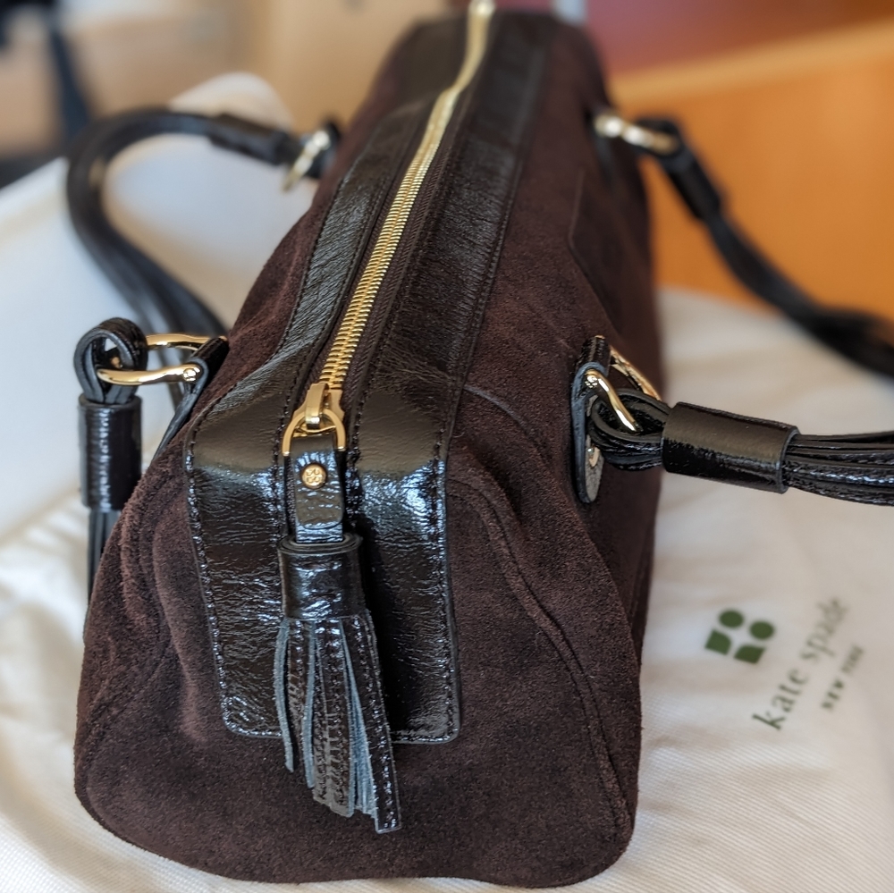Kate Spade rare vintage chocolate brown suede satchel, brand new